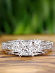 Heer Collection Silver Plated Cubic Zirconia Stone Studded Finger Ring