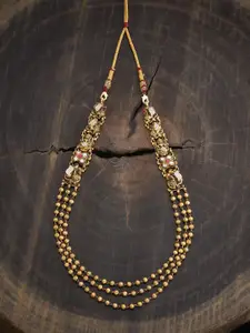 Kushal's Fashion Jewellery Embellished Bridal Silver Gold-Plated Temple Necklace