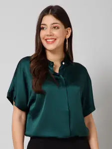 PURYS WORKSPACE Women Classic Band Collar Solid Formal Shirt