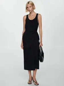 MANGO Smocked Detail Sheath Midi Dress