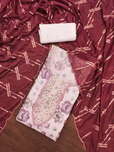 MANVAA Floral Embroidered Beads and Stones Organza Unstitched Dress Material