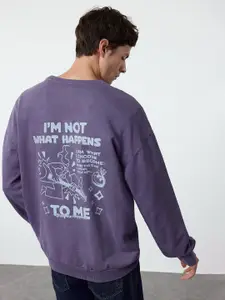 Trendyol Men Typography Printed Round Neck Cotton Pullover Sweatshirt