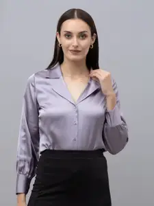 PURYS WORKSPACE Women Classic Cuban Collar Solid Formal Shirt