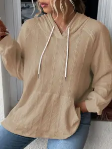 KPOP Women Hooded Self Design Pullover