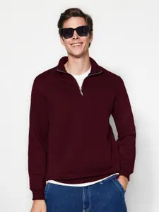 Trendyol Men Solid Mock Collar Cotton Pullover Sweatshirt