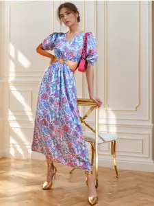 RARE Women Floral Print Georgette A-Line Maxi Dress