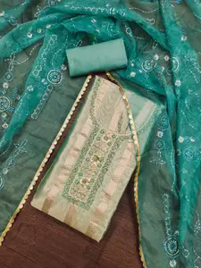 MANVAA Floral Embellished Beads and Stones Unstitched Dress Material