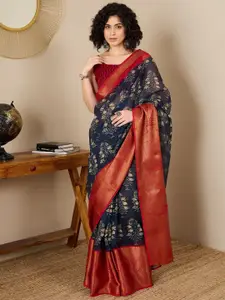 Saree mall Ethnic Motifs Printed Zari Ready to Wear Sungudi Saree