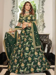 ODETTE Floral Embroidered Sequinned Semi-Stitched Lehenga & Blouse With Dupatta