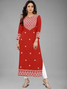 FANTASY FAB Floral Embroidered Straight Kurta