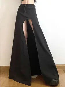 KPOP Women Flared Maxi Skirt With Front Slit