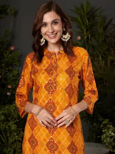 Anouk Bandhani Printed Mandarin Collar Straight Kurta