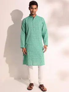 Fabindia Ethnic Motifs Printed Mandarin Collar Cotton Straight Kurta