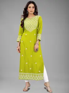 FANTASY FAB Ethnic Motifs Embroidered Thread Work Straight Kurta