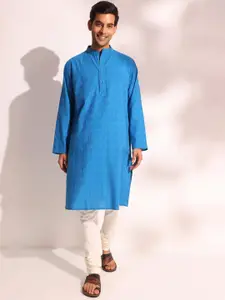 Fabindia Ethnic Motifs Printed Band Collar Cotton Straight Kurta
