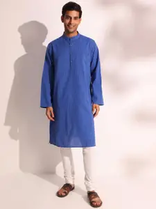 Fabindia Striped Band Collar Cotton Straight Kurta