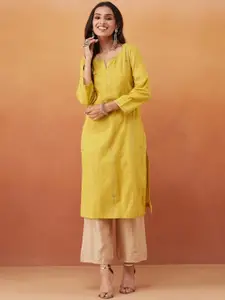 Fabindia Floral Embroidered Notch Neck Straight Kurta