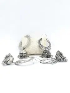 VAGHBHATT Silver-Plated Classic Oxidised  Jhumkas