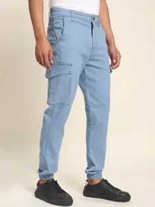 The Roadster Lifestyle Co Men Denim Joggers With Side Cargo Pockets
