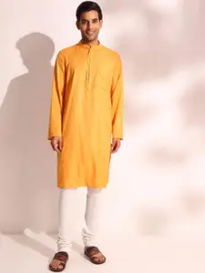 Fabindia Striped Band Collar Straight Kurta