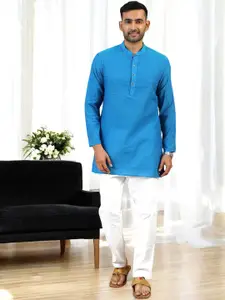 TATTVA Geometric Woven Design Mandarin Collar Pure Cotton Short Kurta