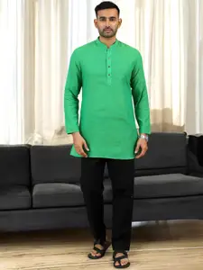 TATTVA Geometric Woven Design Mandarin Collar Pure Cotton Short Kurta