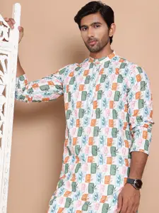 Jompers Men Floral Printed Regular Chikankari Pure Cotton Kurta with Pyjamas