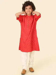 Fabindia Boys Paisley Printed Band Collar Straight Kurta