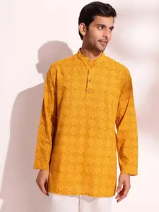 Fabindia Ethnic Motifs Block Printed Mandarin Collar Cotton Short Straight Kurta