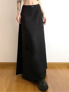 KPOP Women Solid Flared Maxi Skirt