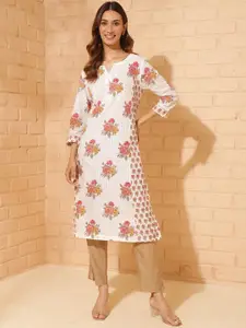 Fabindia Floral Printed Cotton A-Line Kurta