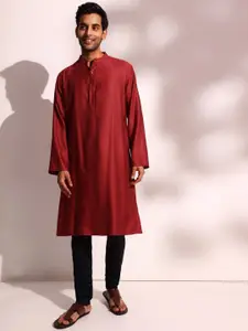 Fabindia Woven Design Band Collar Straight Kurta