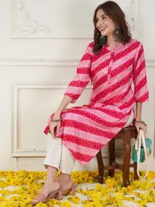 Anouk Bandhani Printed Mandarin Collar Straight Kurta