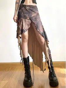 KPOP Women Printed Flared Mini Skirt