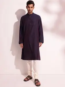 Fabindia Floral Woven Design Band Collar Straight Kurta