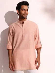 Fabindia Striped Band Collar Cotton Straight Kurta