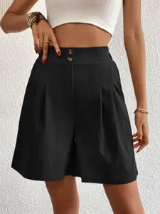 KPOP Black Regular Fit High-Rise Shorts