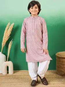 Sangria Boys Printed Mandarin Collar Kurtas