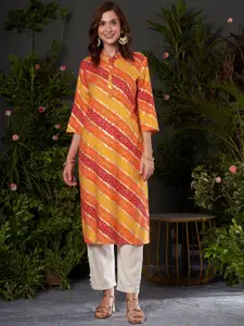 Anouk Bandhani Printed Mandarin Collar Straight Kurta