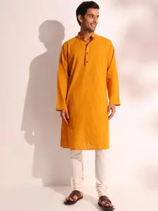 Fabindia Striped Band Collar Cotton Straight Kurta