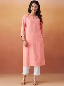 Fabindia Ethnic Woven Design Notch Neck Regular Cotton Straight Kurta