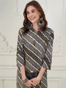 Anouk Bandhani Printed Mandarin Collar Straight Kurta