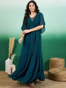 Sangria Women Floral Zari and Sequinned Embroidered Maxi Ethnic Dress