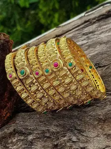 GRIIHAM Set Of 6 Gold-Plated Stone Studded Bangles