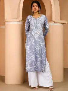 GoSriKi Women Floral Embroidered Chikankari Kurta