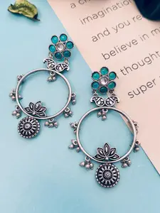 Sangria German Silver-Plated Stone-Studded Drop Earrings