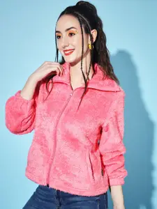 The Dry State Women Solid Front Zip Open Sweaters