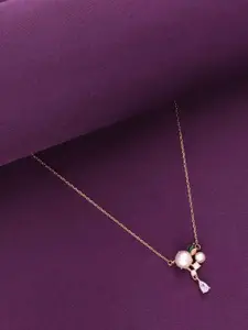 KAI JEWEL 925 Sterling Silver Rose Gold-Plated Cubic Zirconia Studded Necklace