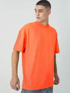 PRONK Men Solid Round Neck Cotton Oversized T-Shirt