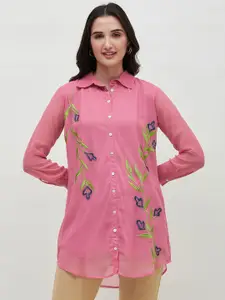 Bitterlime Women Relaxed Spread Collar Floral Printed Casual Shirt